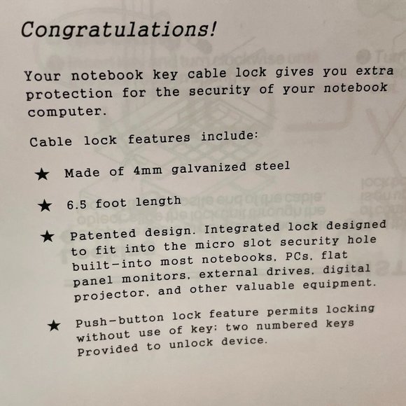 NIB CODI Key Cable Lock A02001 w/Fastener, Keys, Instructions, Steel, 6.5 Ft L - Picture 9 of 11